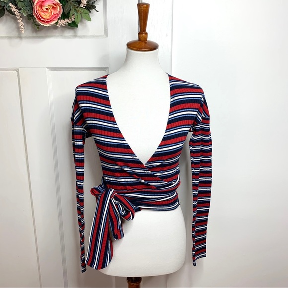 Free People Tops - Free People Striped Vneck Crop Wrap Top